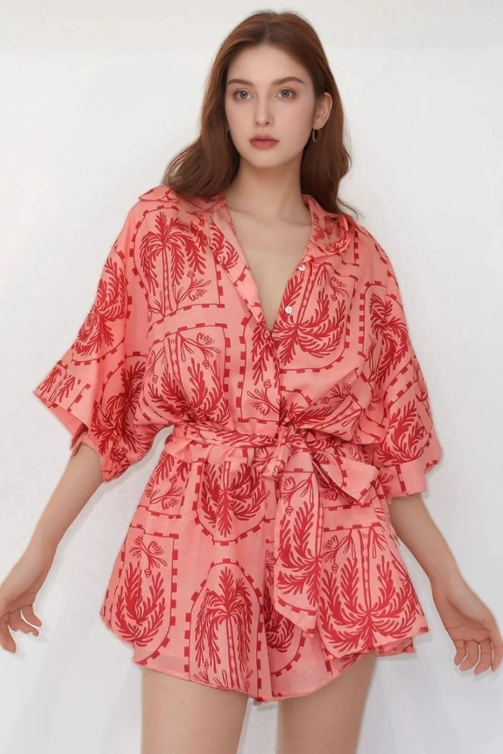 Printed Tie Waist Romper - Roe Creation
