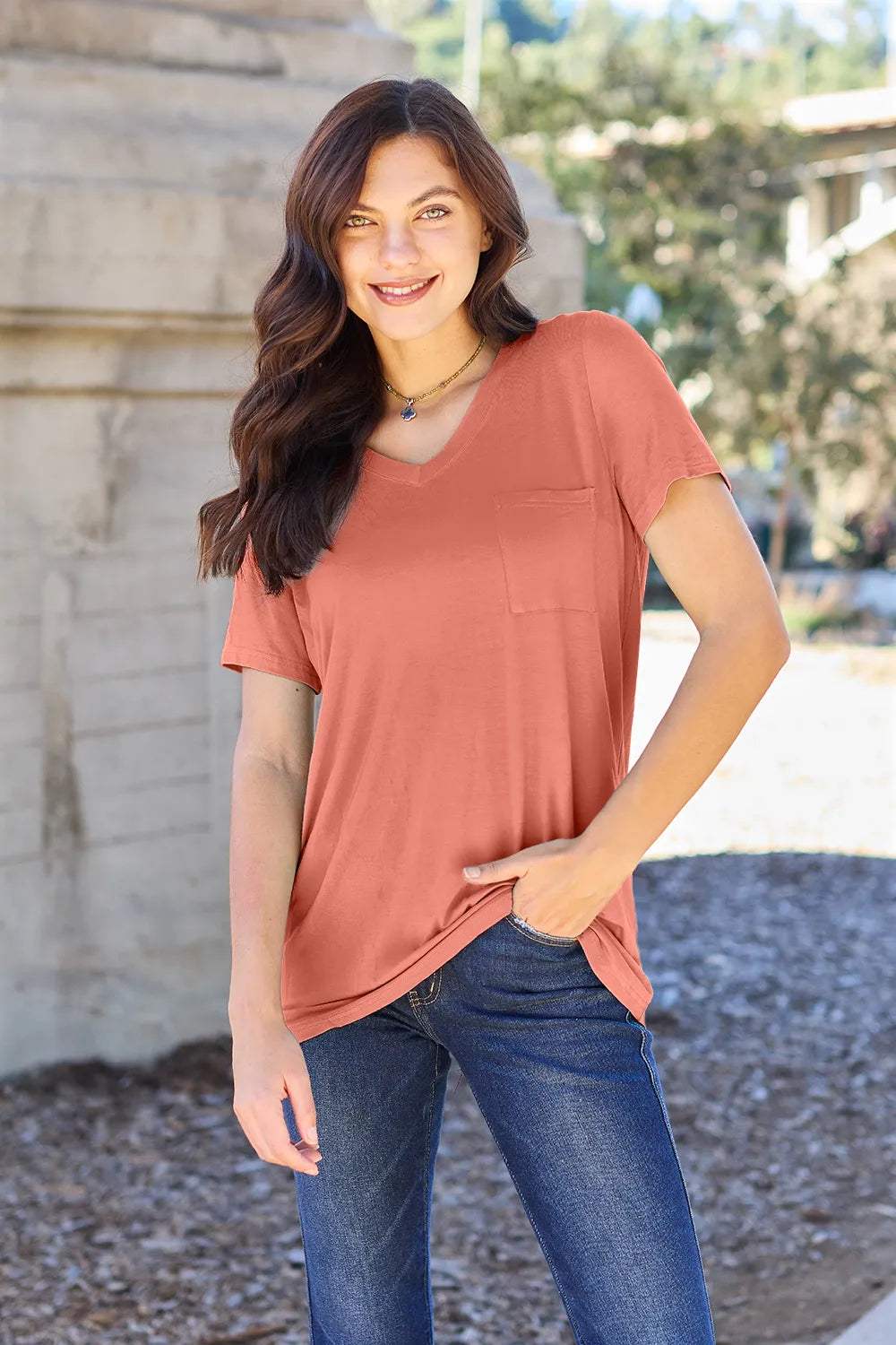 Basic Bae Bamboo Full Size V-Neck Short Sleeve T-Shirt - Roe Creation