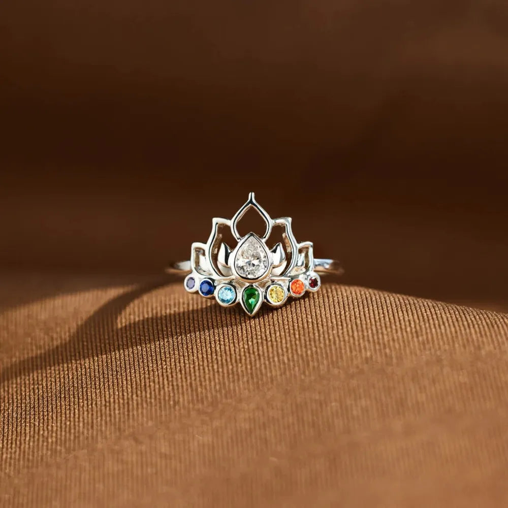 925 Sterling Silver Inlaid Zircon Lotus Shape Ring - Roe Creation