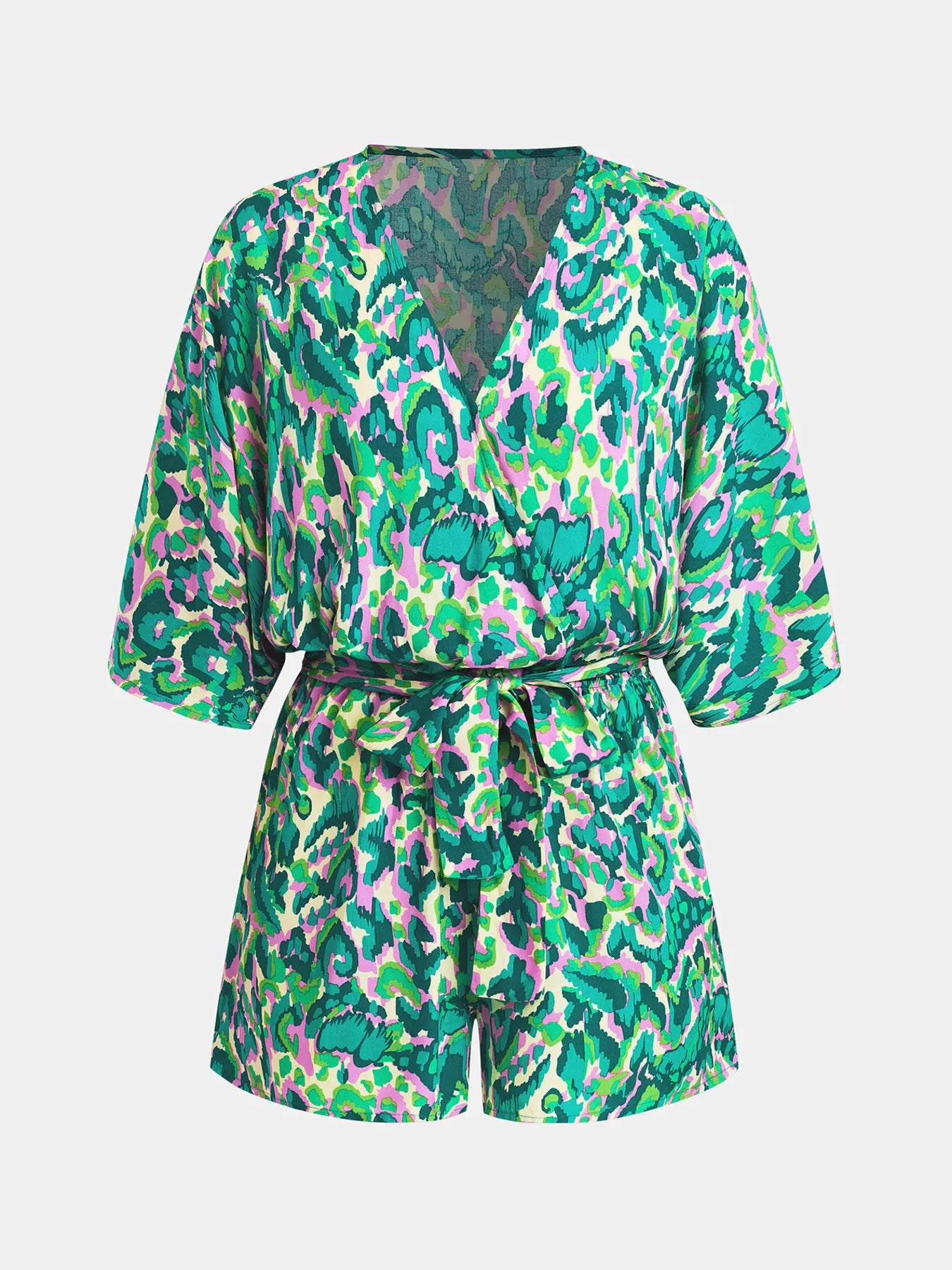 Bohemian Floral Print V-Neck Batwing Sleeve Romper - Roe Creation