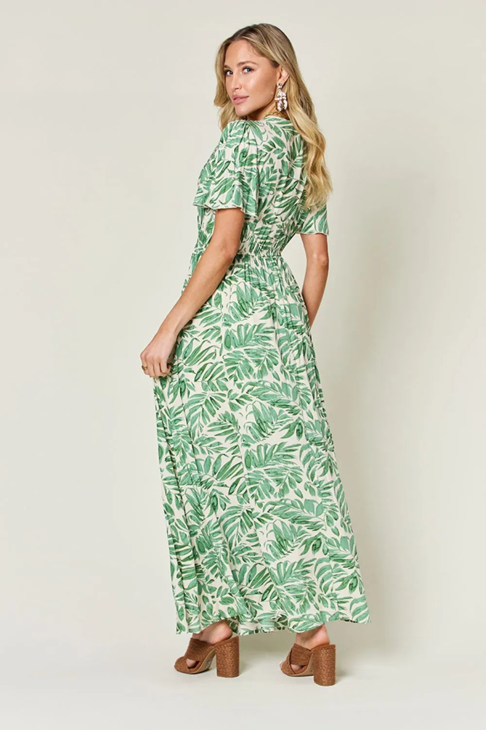 Double Take Full Size Printed Drawstring Short Sleeve Dress - Roe Creation