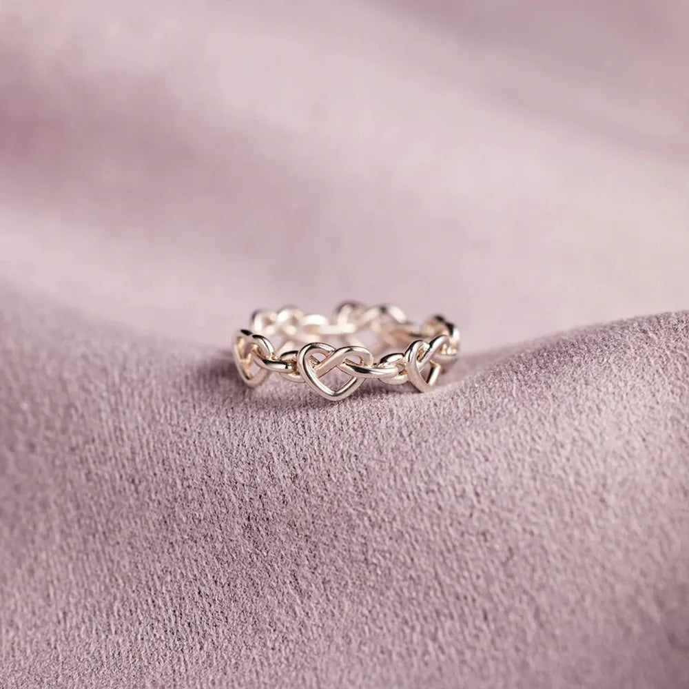 Knotted Hearts 925 Sterling Silver Open Ring - Roe Creation
