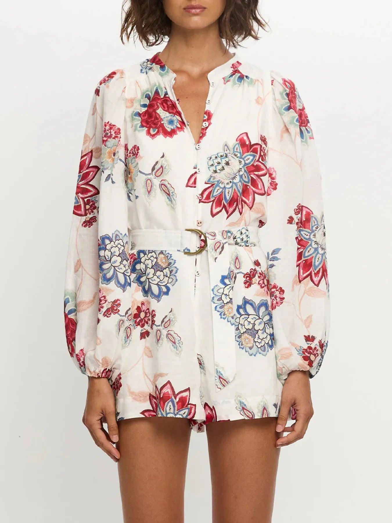 Floral Print Long Sleeve Romper - Roe Creation