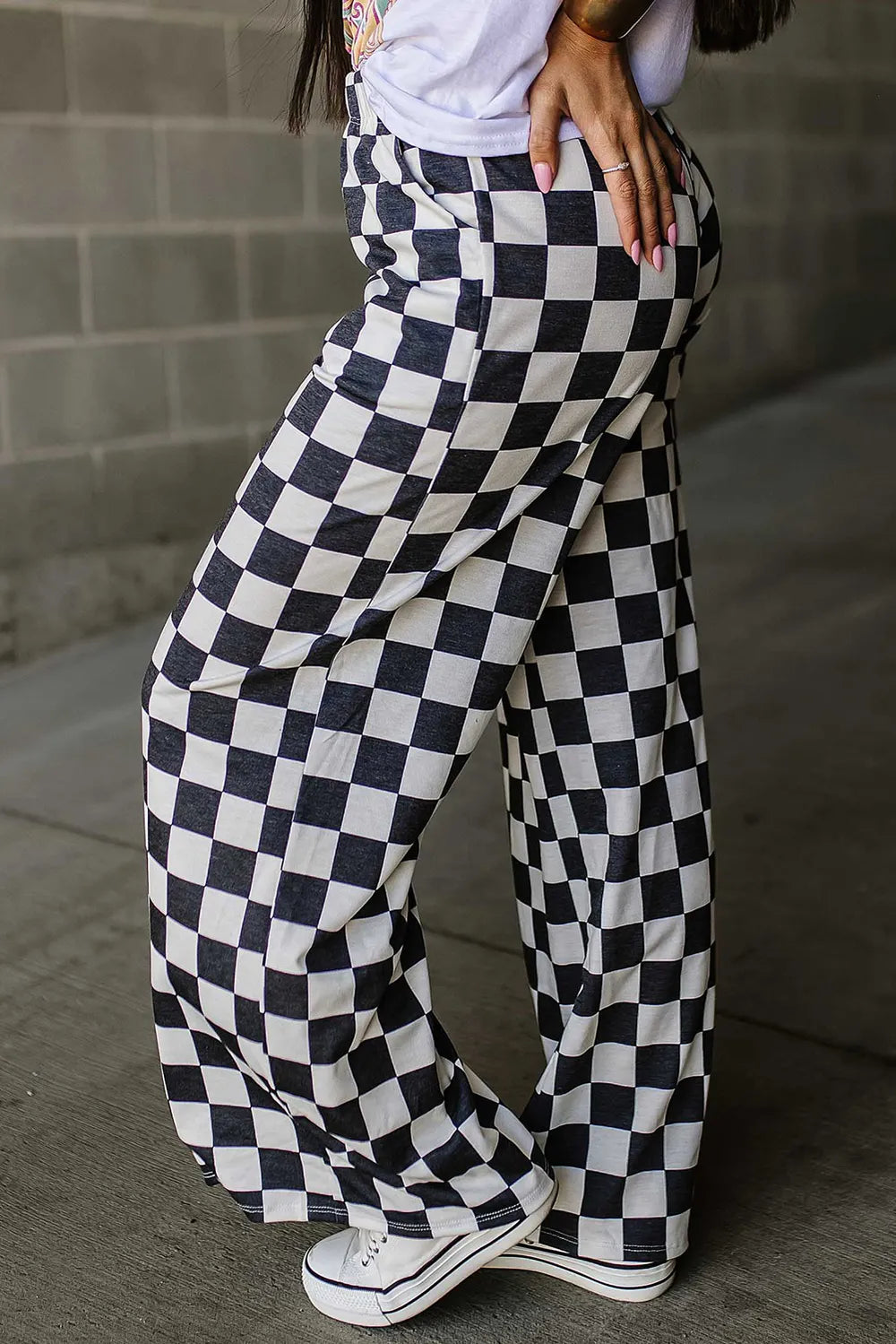 Checkered Wide Leg Pants - Roe Creation