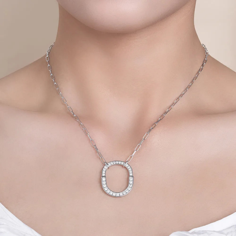 925 Sterling Silver Inlaid Moissanite Pendant Necklace - Roe Creation