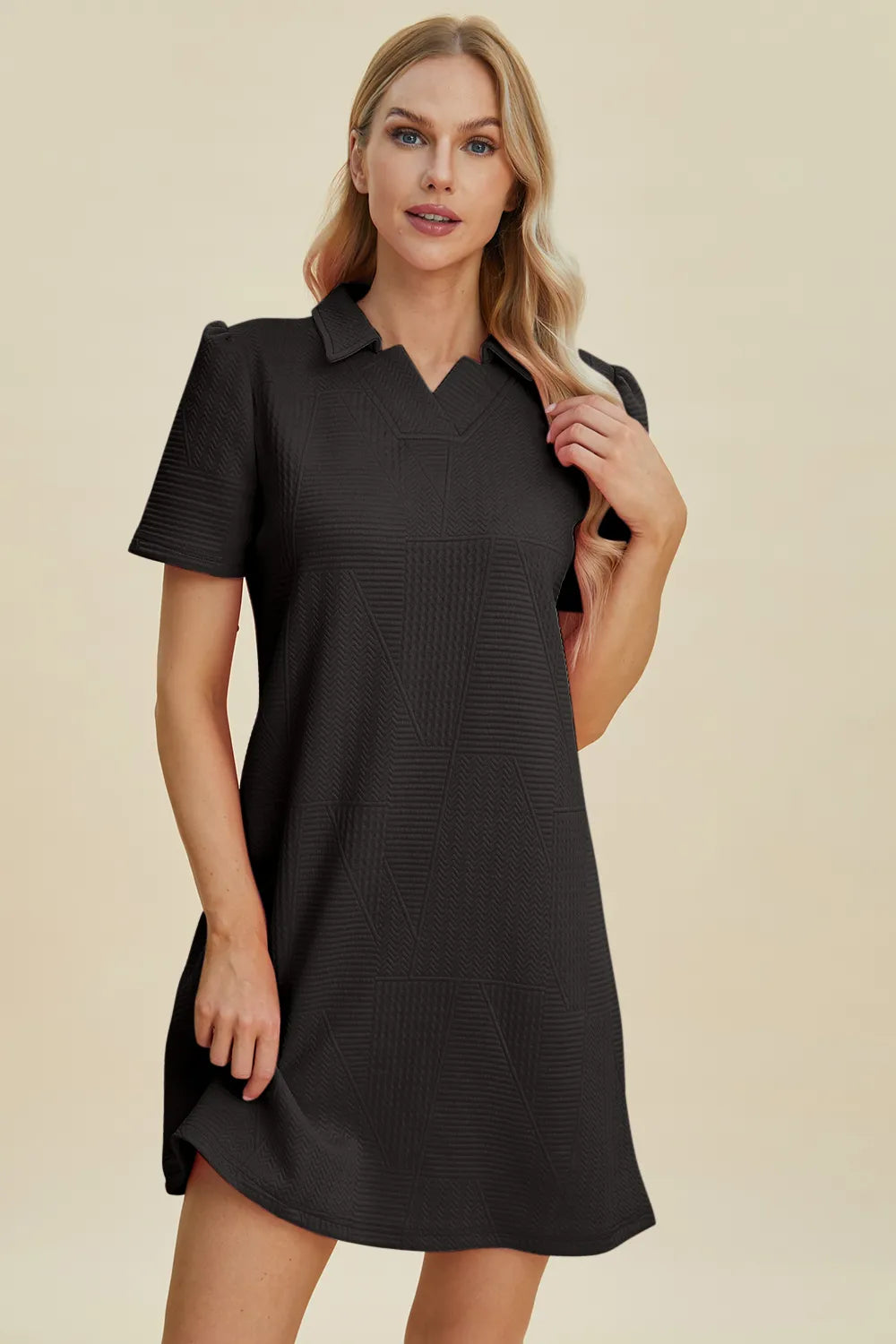 Double Take Full Size Texture Short Sleeve Dress - Roe Creation