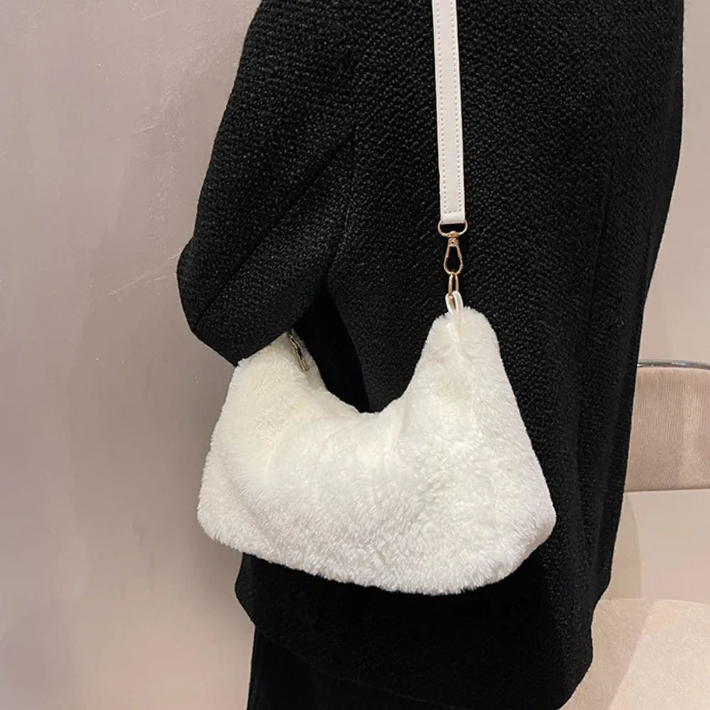 Faux Fur Shoulder Bag with Removable Strap - Roe Creation