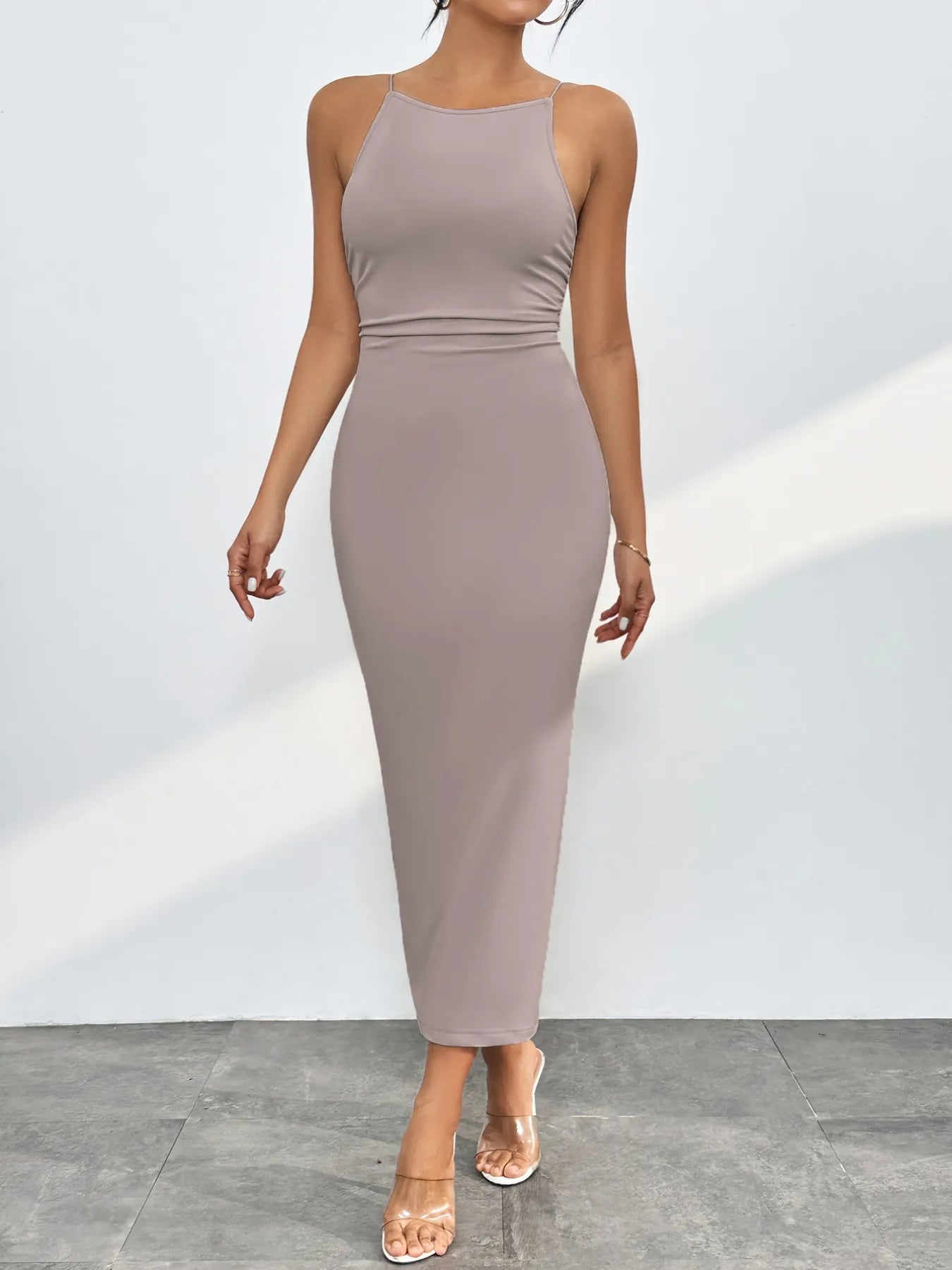 Spaghetti Straps Midi Bodycon Dress - Roe Creation