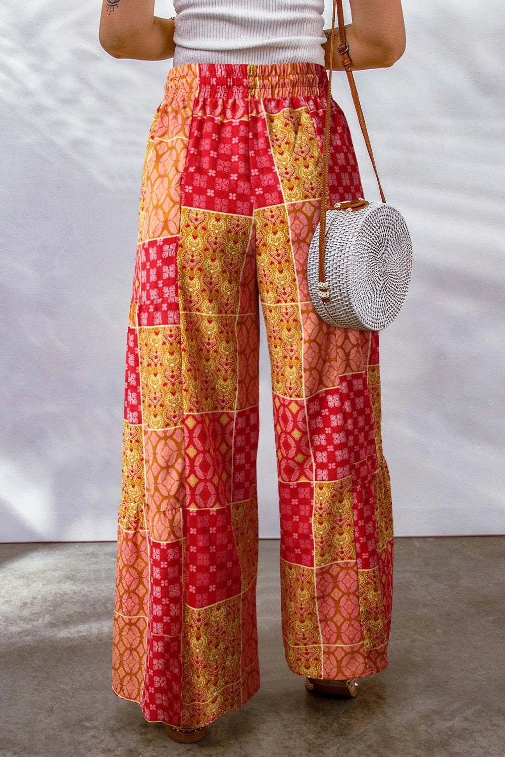 Full Size Drawstring Printed Wide Leg Pants - Roe Creation