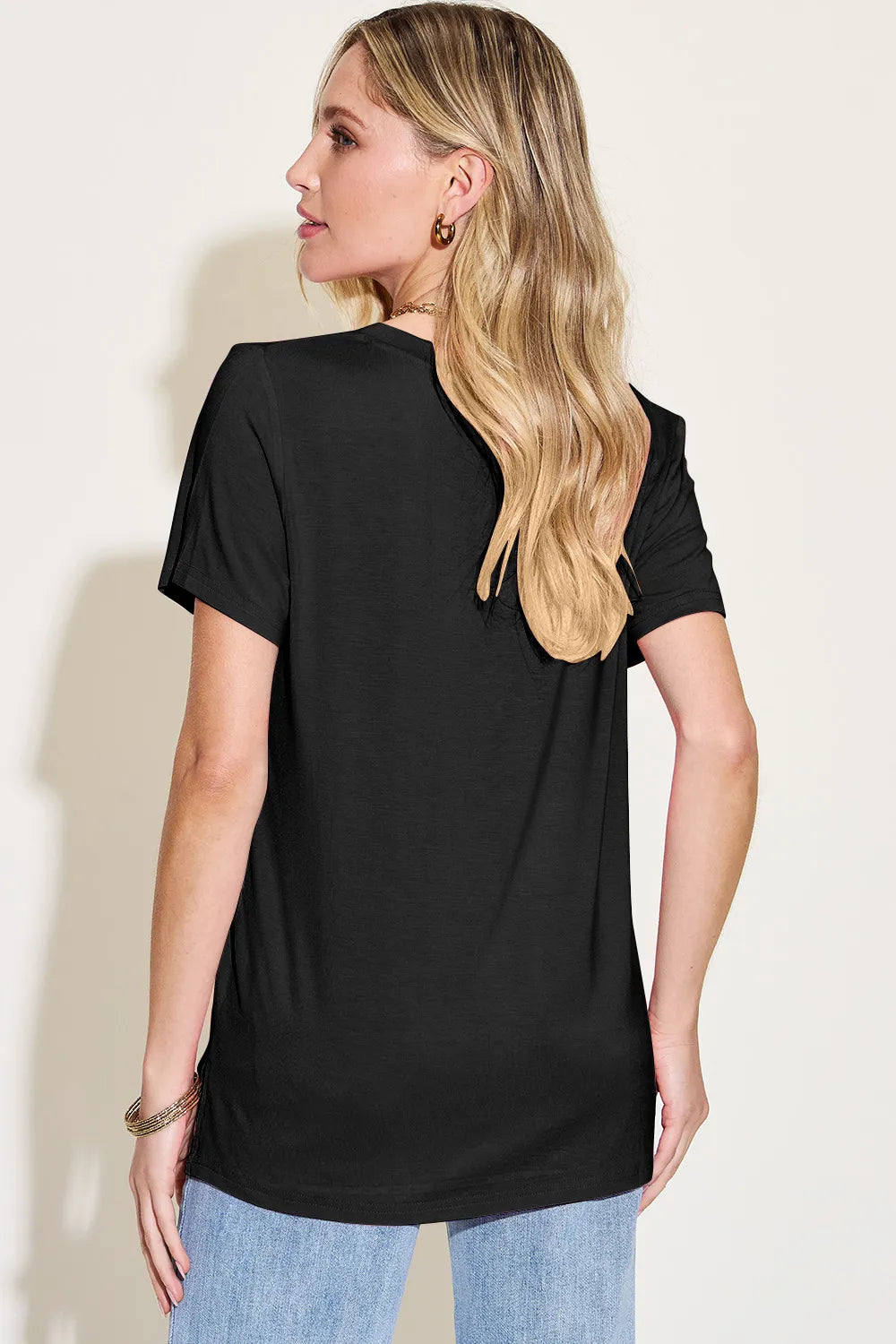 Basic Bae Bamboo Full Size V-Neck High-Low T-Shirt - Roe Creation