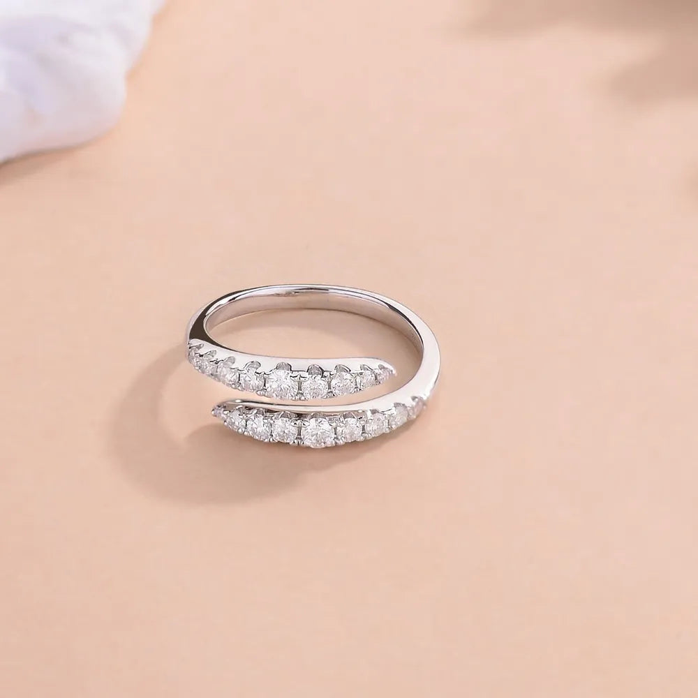 925 Sterling Silver Moissanite Bypass Ring - Roe Creation