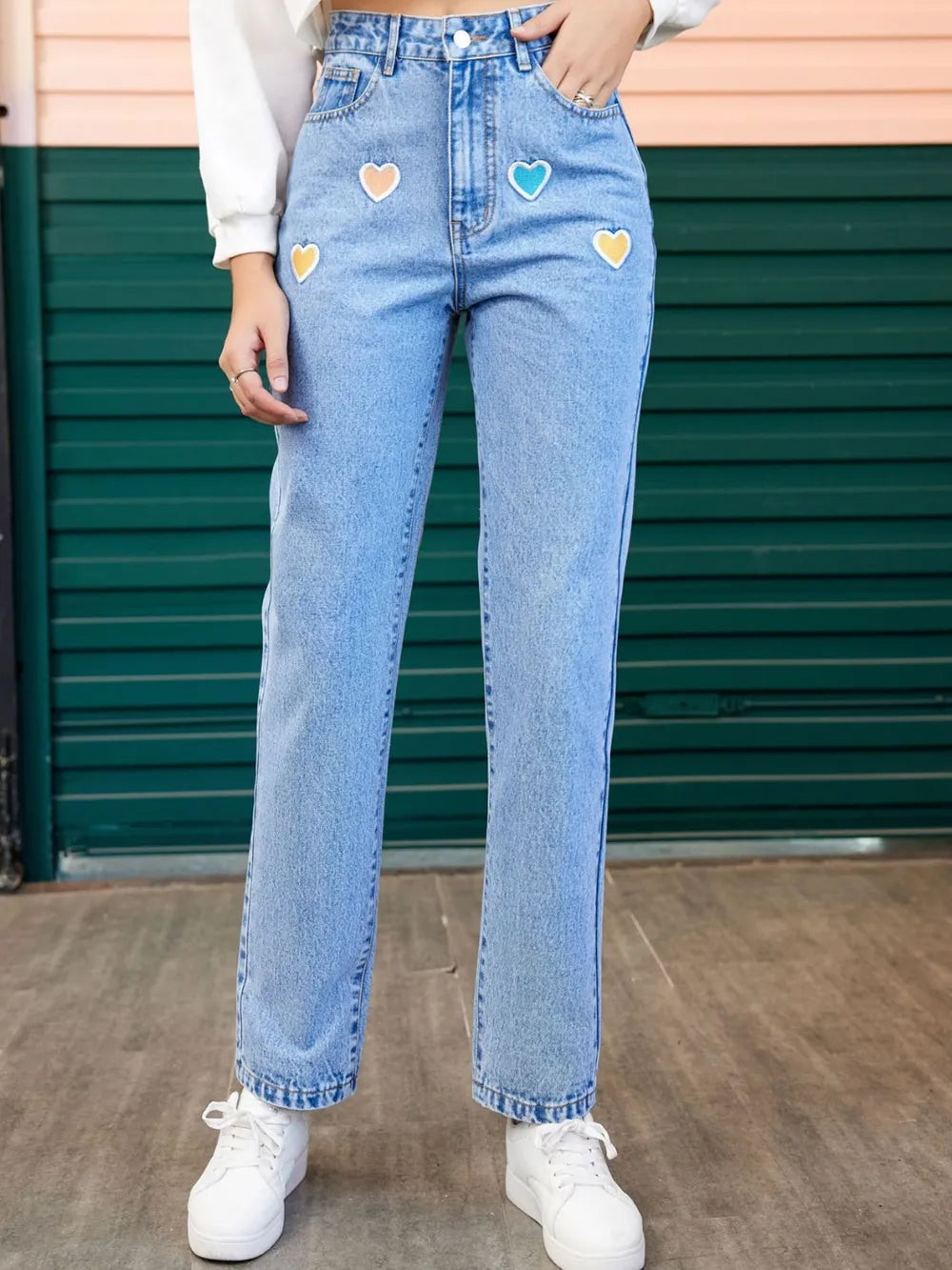 Heart Straight Leg Jeans with Pockets - Roe Creation