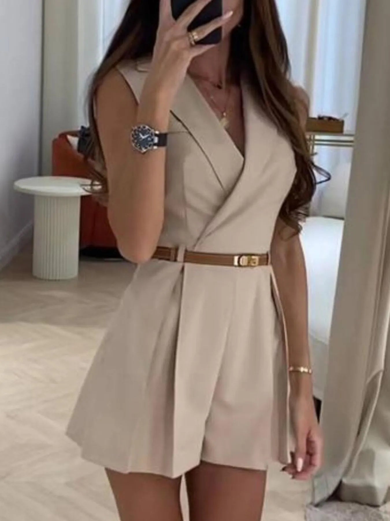 Solid Sleeveless Surplice Romper - Roe Creation