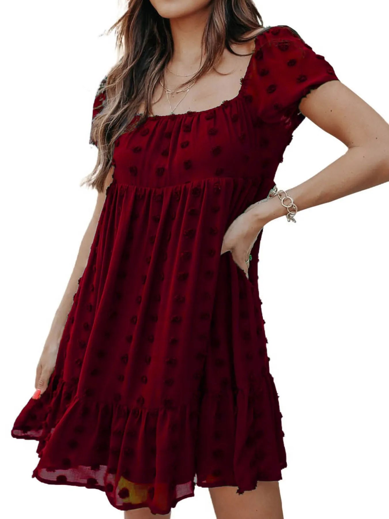 Swiss Dot Square Neck Mini Dress - Roe Creation