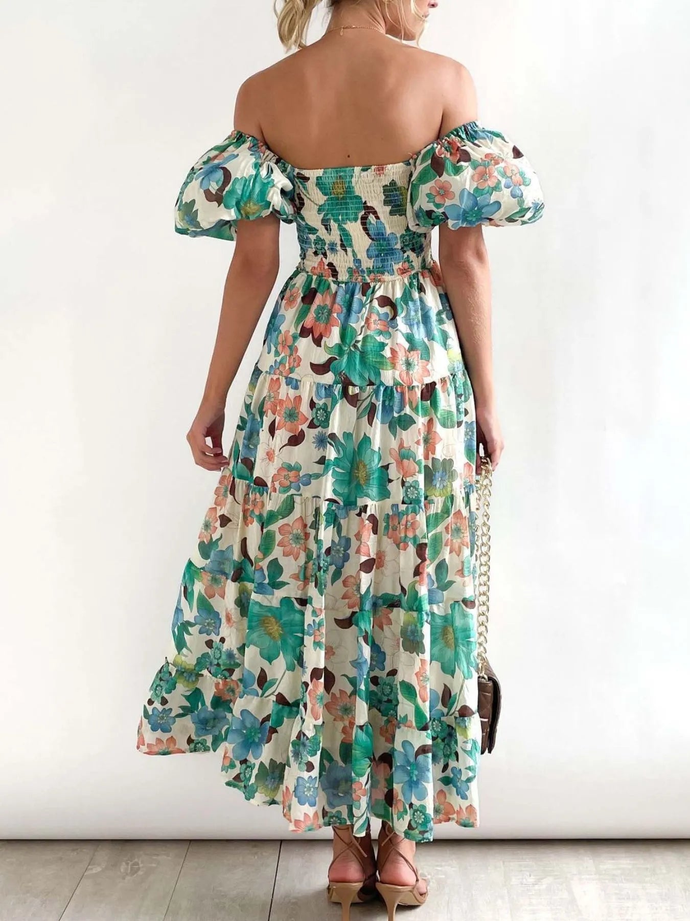 Floral Smocked Puff Sleeve Tiered Dress - Roe Creation
