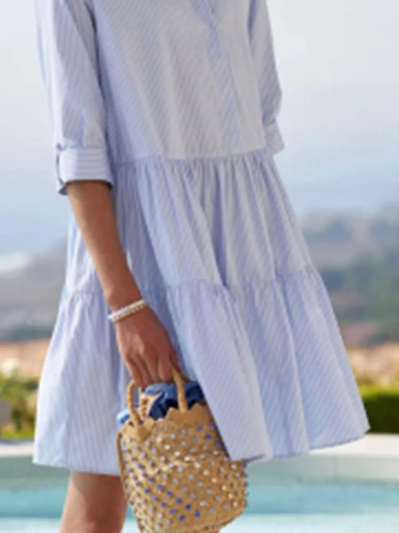 Full Size Tiered Striped Mini Shirt Dress Plus Size - Roe Creation