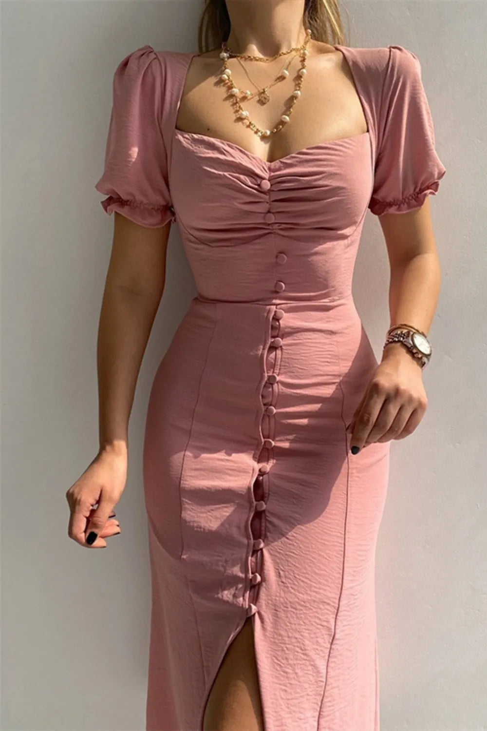 Sweetheart Neck Short Sleeve Dress - Roe Creation