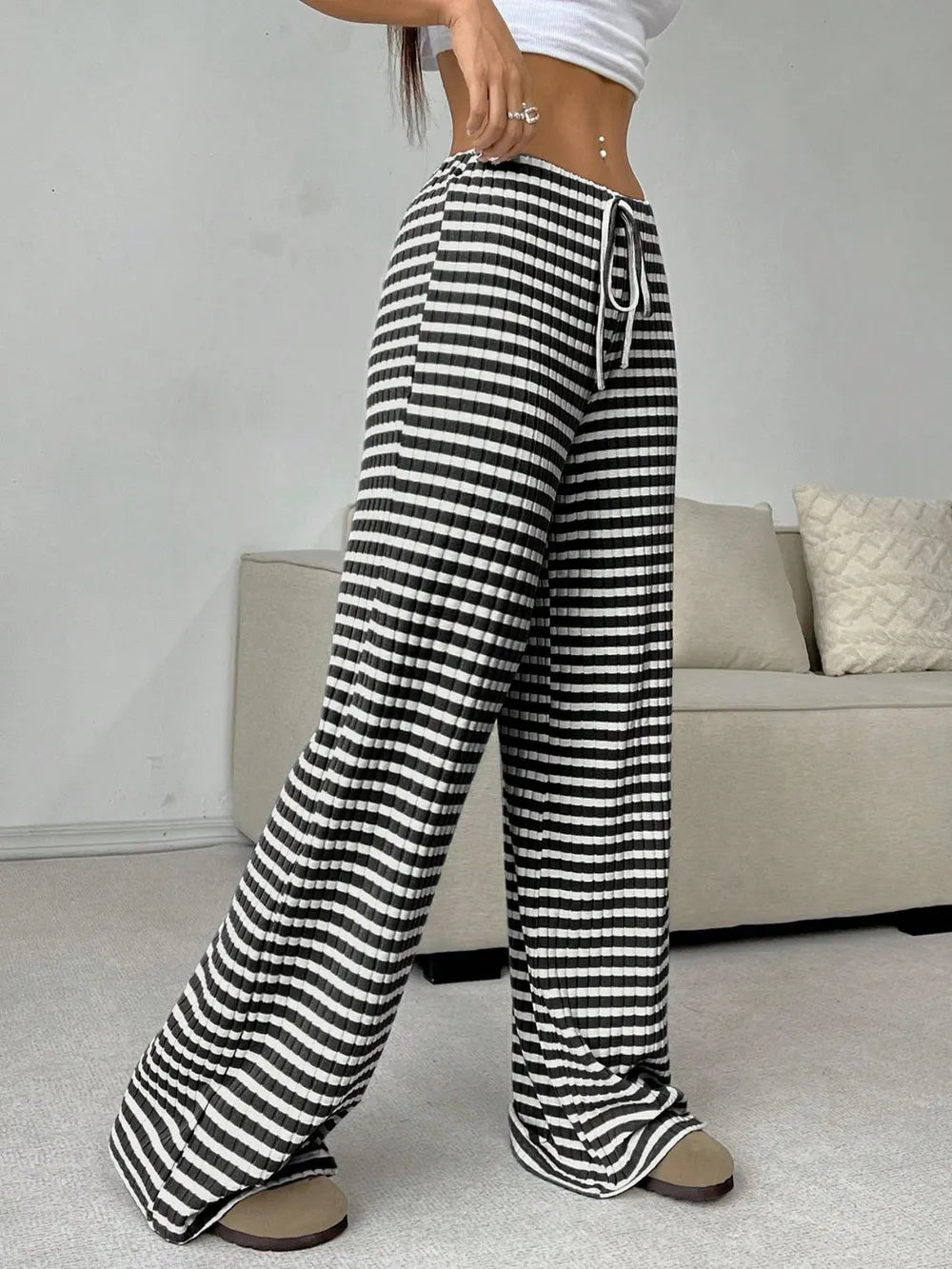 Tied Striped Wide Leg Pants - Roe Creation