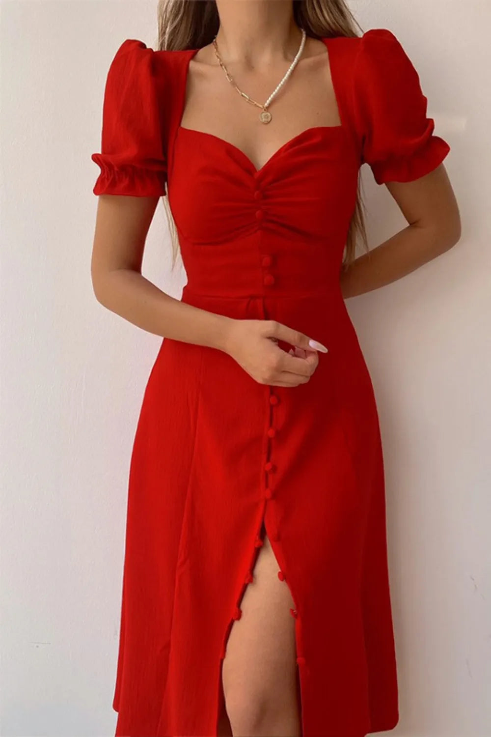 Sweetheart Neck Short Sleeve Dress - Roe Creation