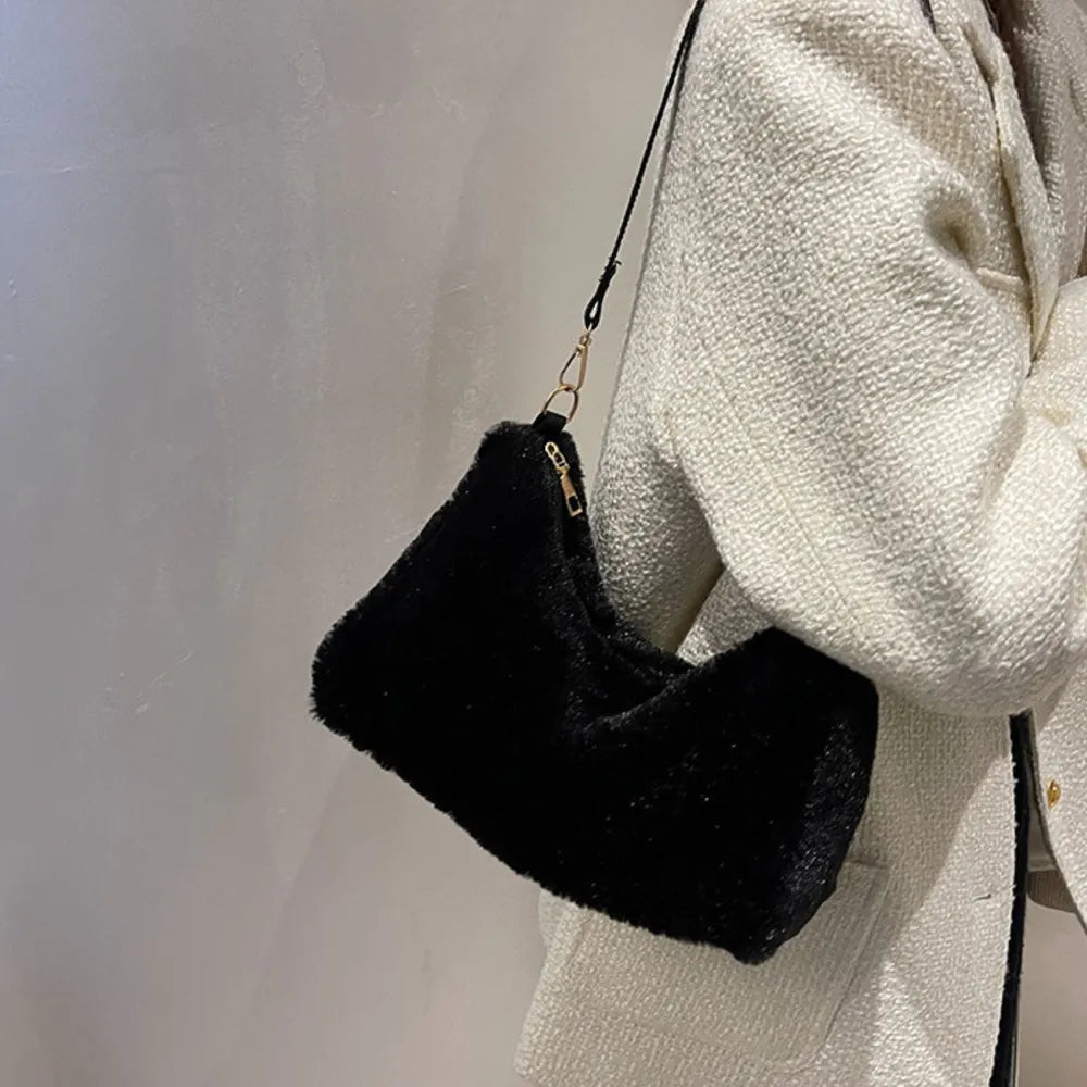 Faux Fur Shoulder Bag with Removable Strap - Roe Creation
