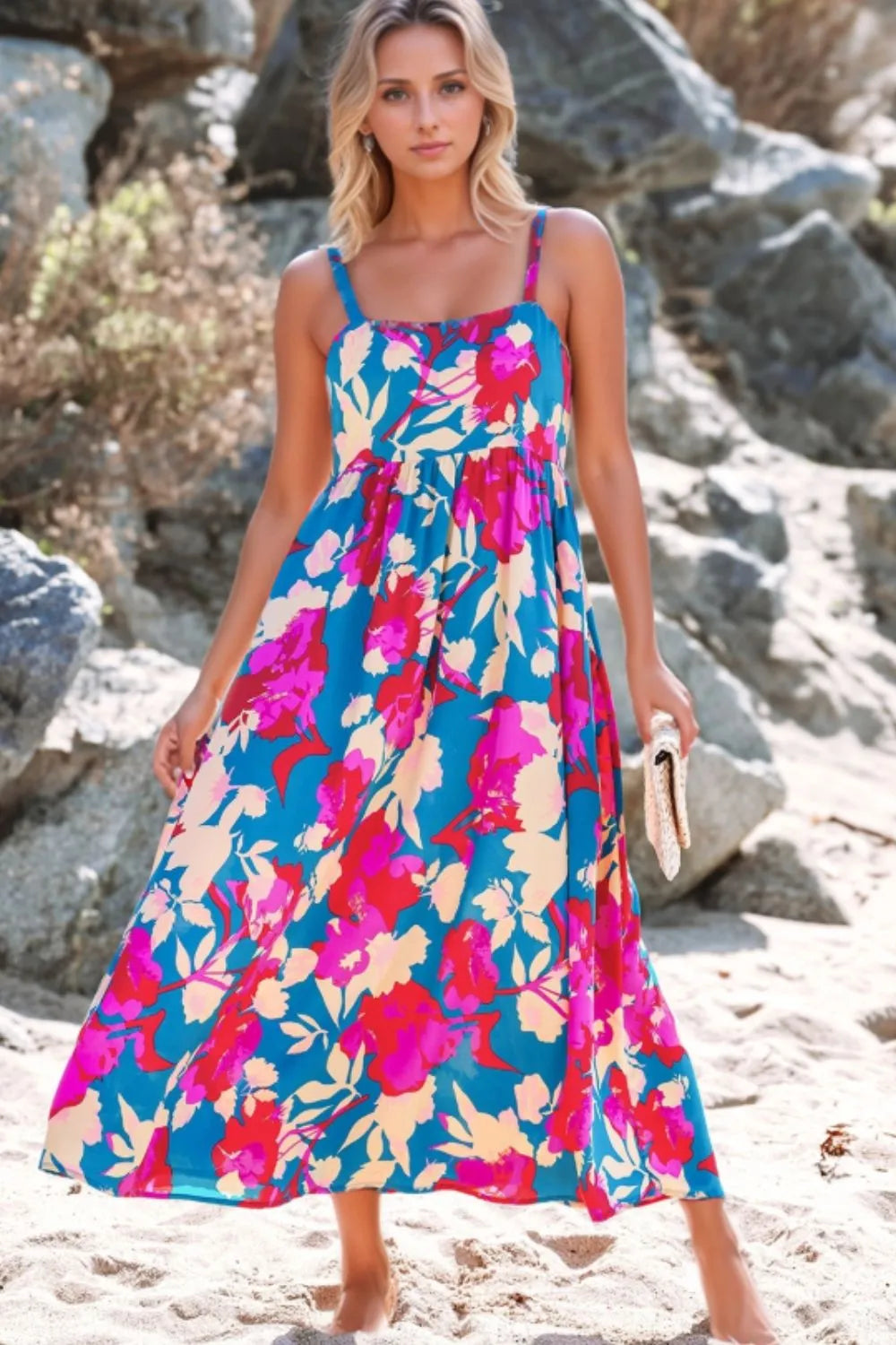 Floral Square Neck Cami Dress with Pockets – Summer Casual Style - Roe Creation