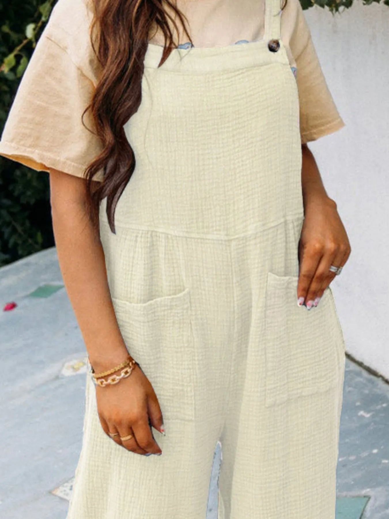 Full Size Casual Wide Leg Textured Overalls Plus Size - Roe Creation