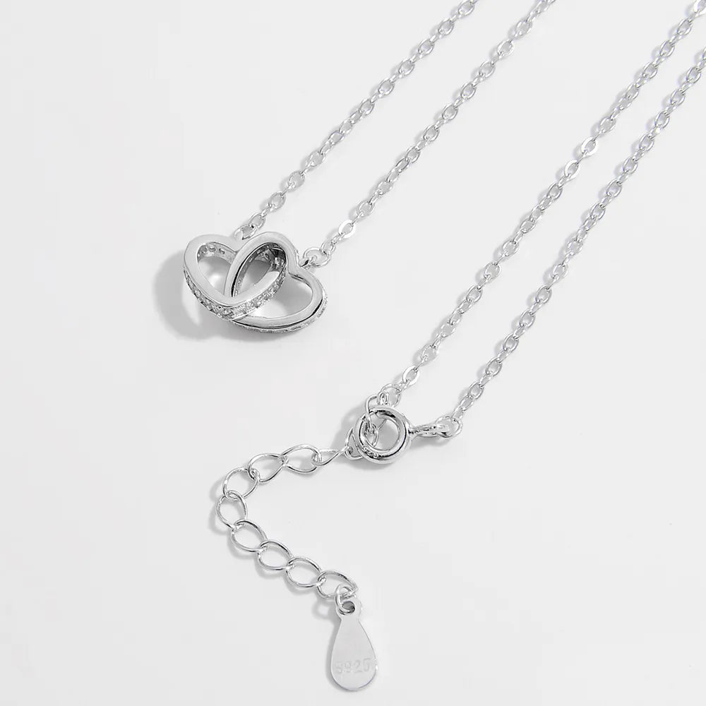925 Sterling Silver Inlaid Zircon Heart Necklace - Roe Creation