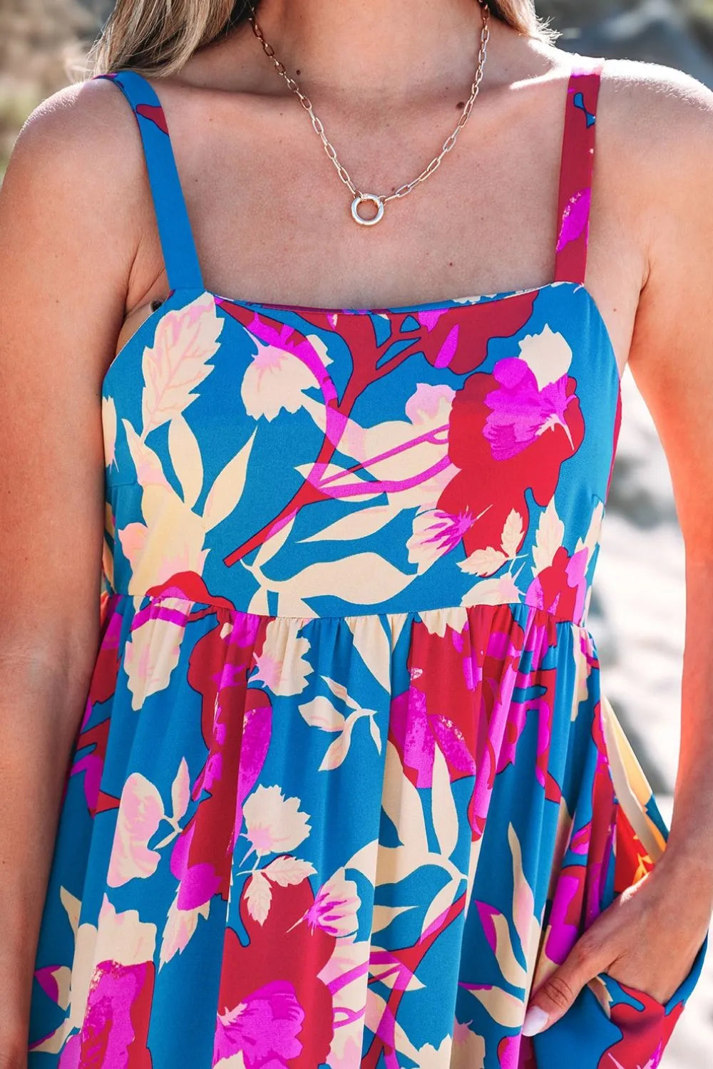 Floral Square Neck Cami Dress with Pockets – Summer Casual Style - Roe Creation