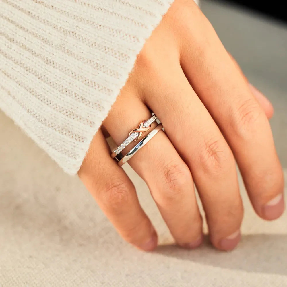 Double-Layered Zircon 925 Sterling Silver Ring - Roe Creation
