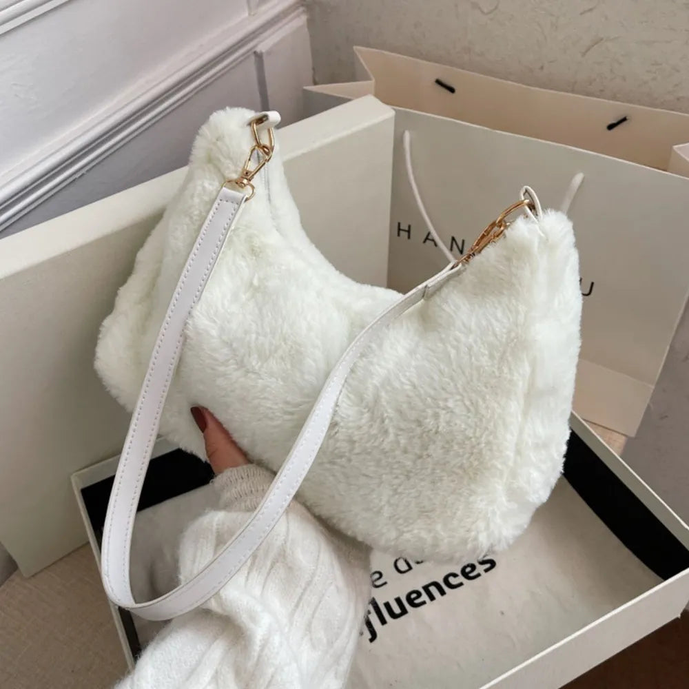Faux Fur Shoulder Bag with Removable Strap - Roe Creation