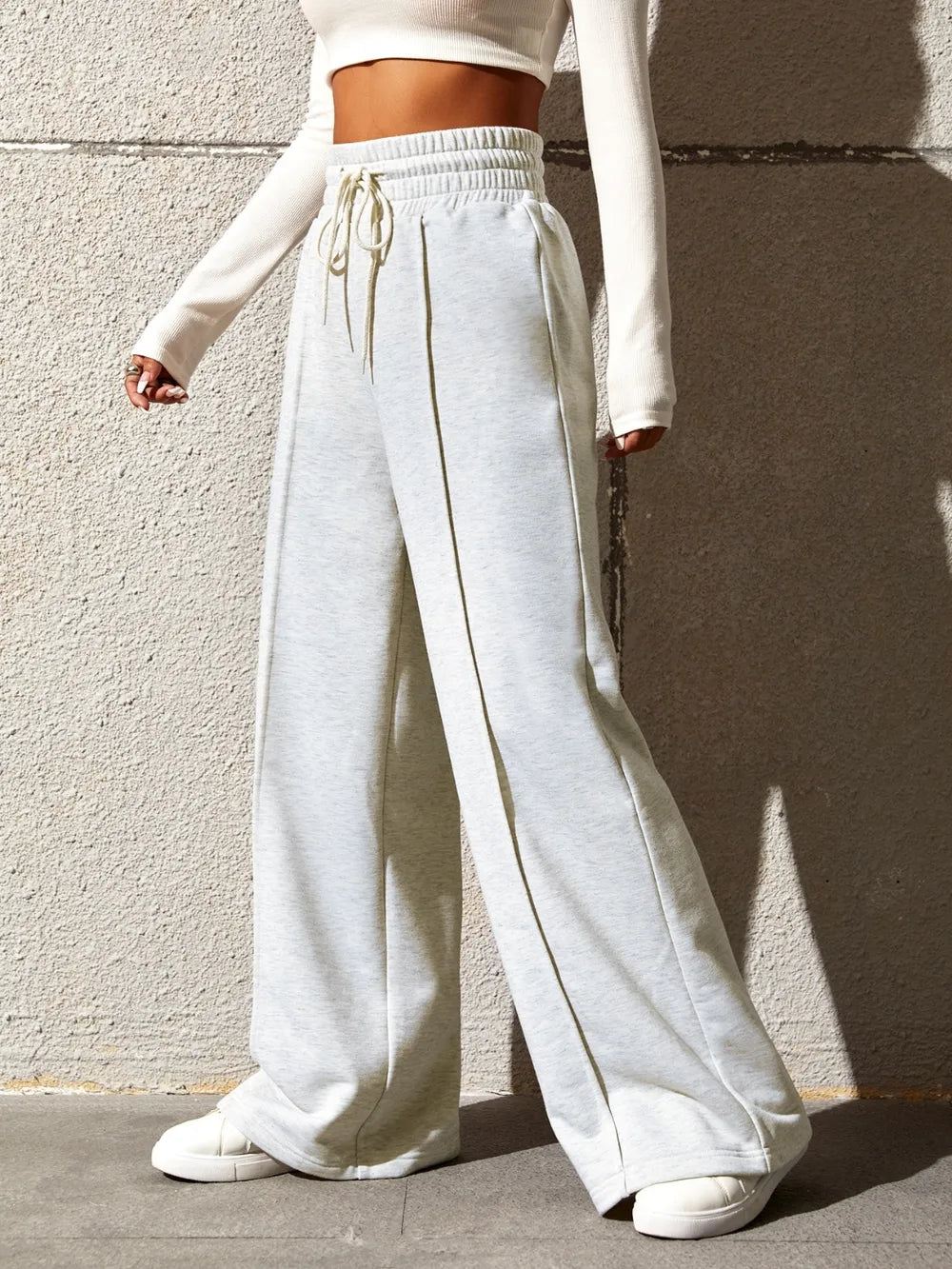 Honey Drawstring Elastic Waist Wide Leg Pants - Roe Creation