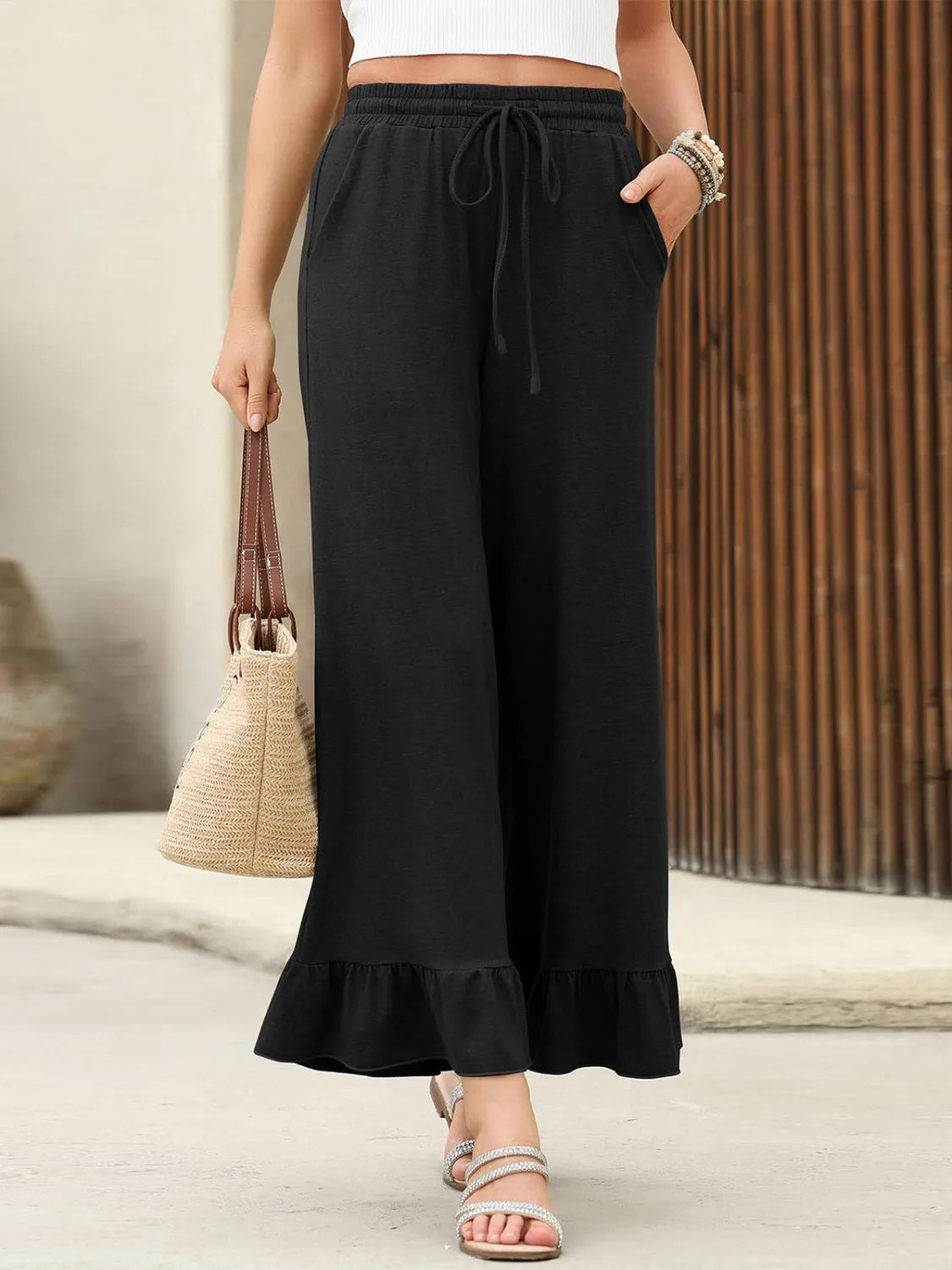 Ruffled Wide Leg Pants - Roe Creation