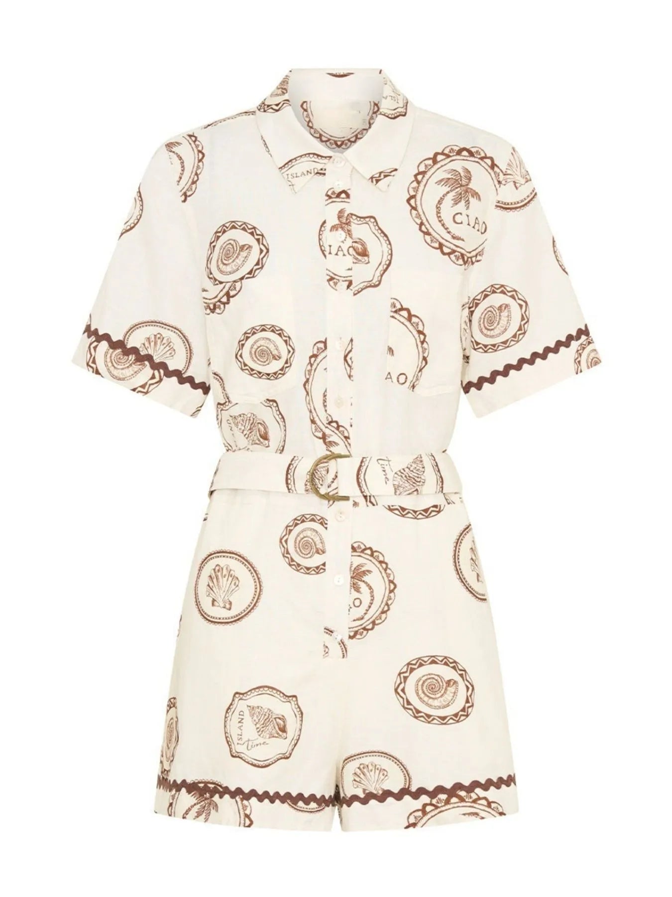 Printed Button-Up Half Sleeve Romper - Roe Creation