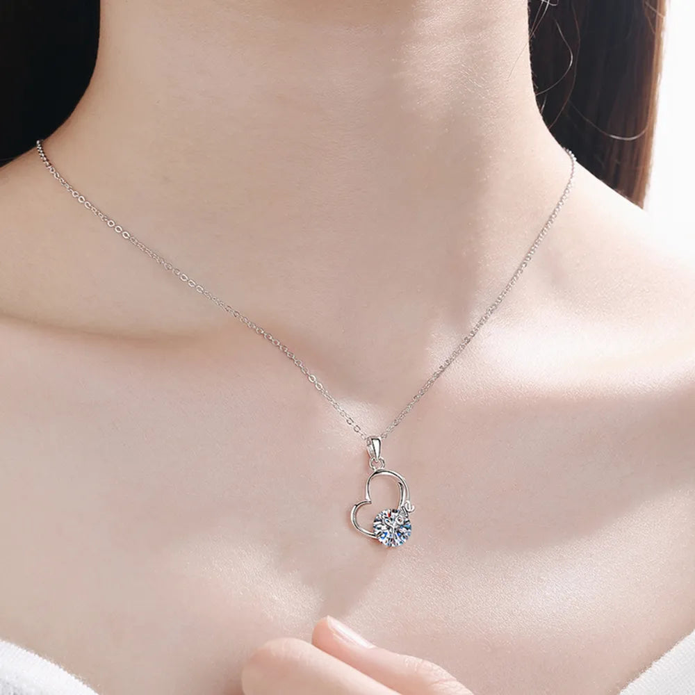 2 Carat Moissanite Heart 925 Sterling Silver Necklace - Roe Creation