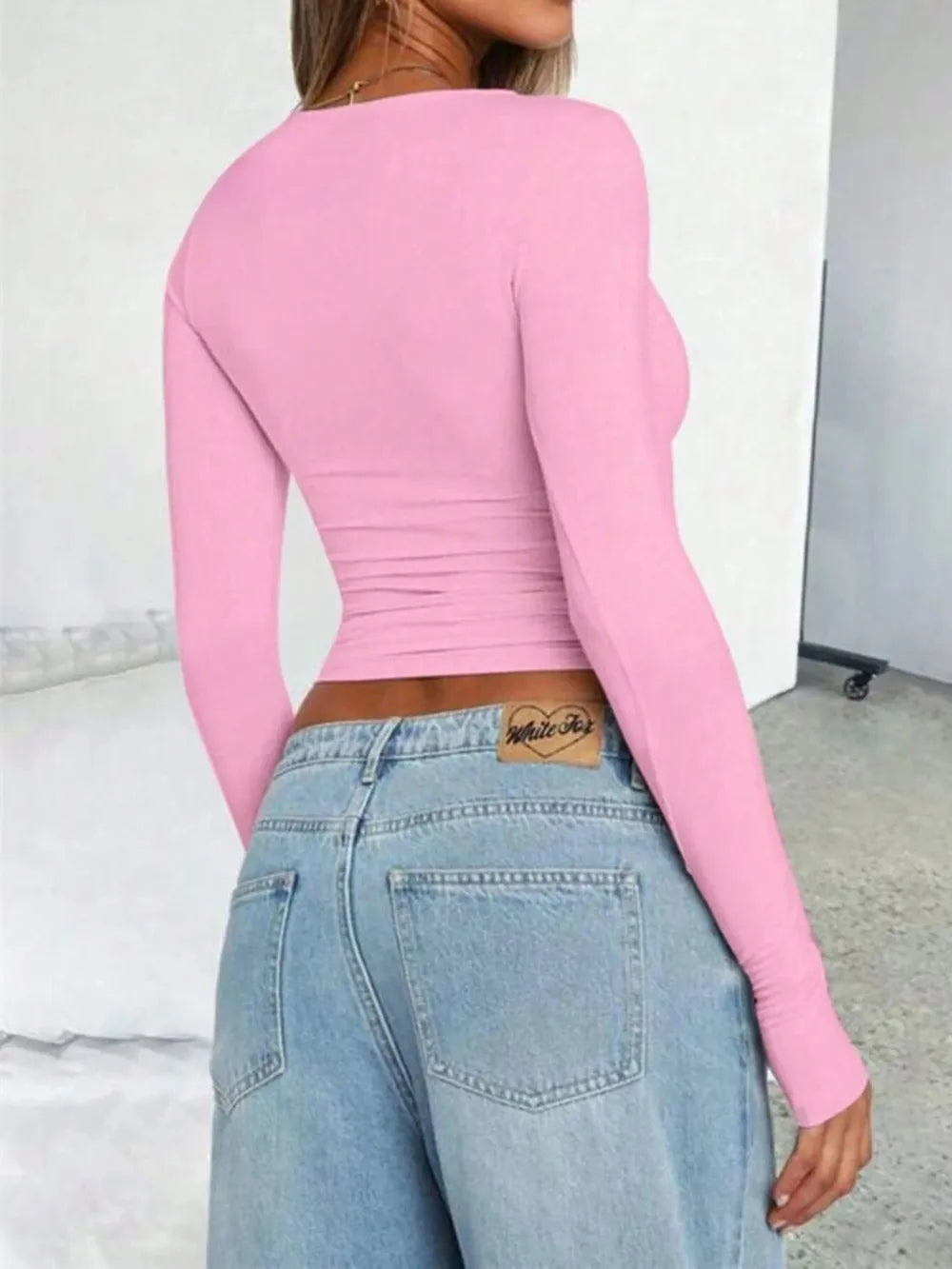 Solid Color Round Neck Long Sleeve T-Shirt - Roe Creation