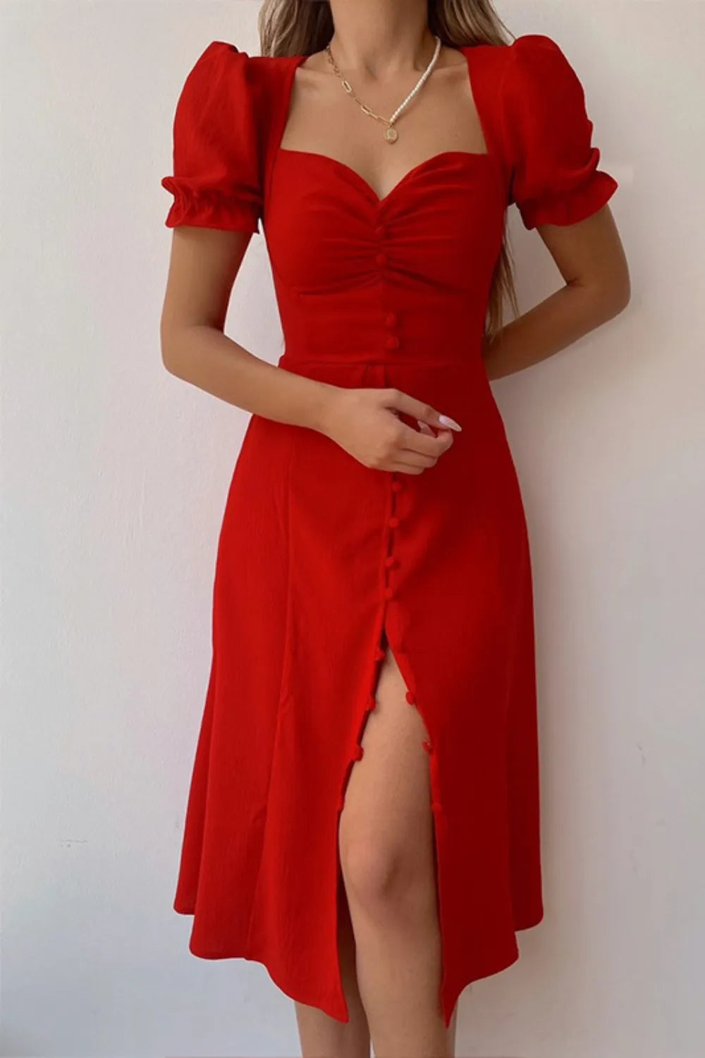 Sweetheart Neck Short Sleeve Dress - Roe Creation