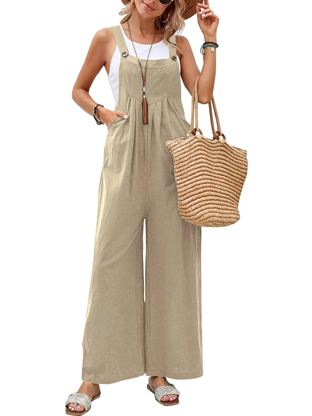 Full Size Square Neck Wide Strap Overalls - Roe Creation