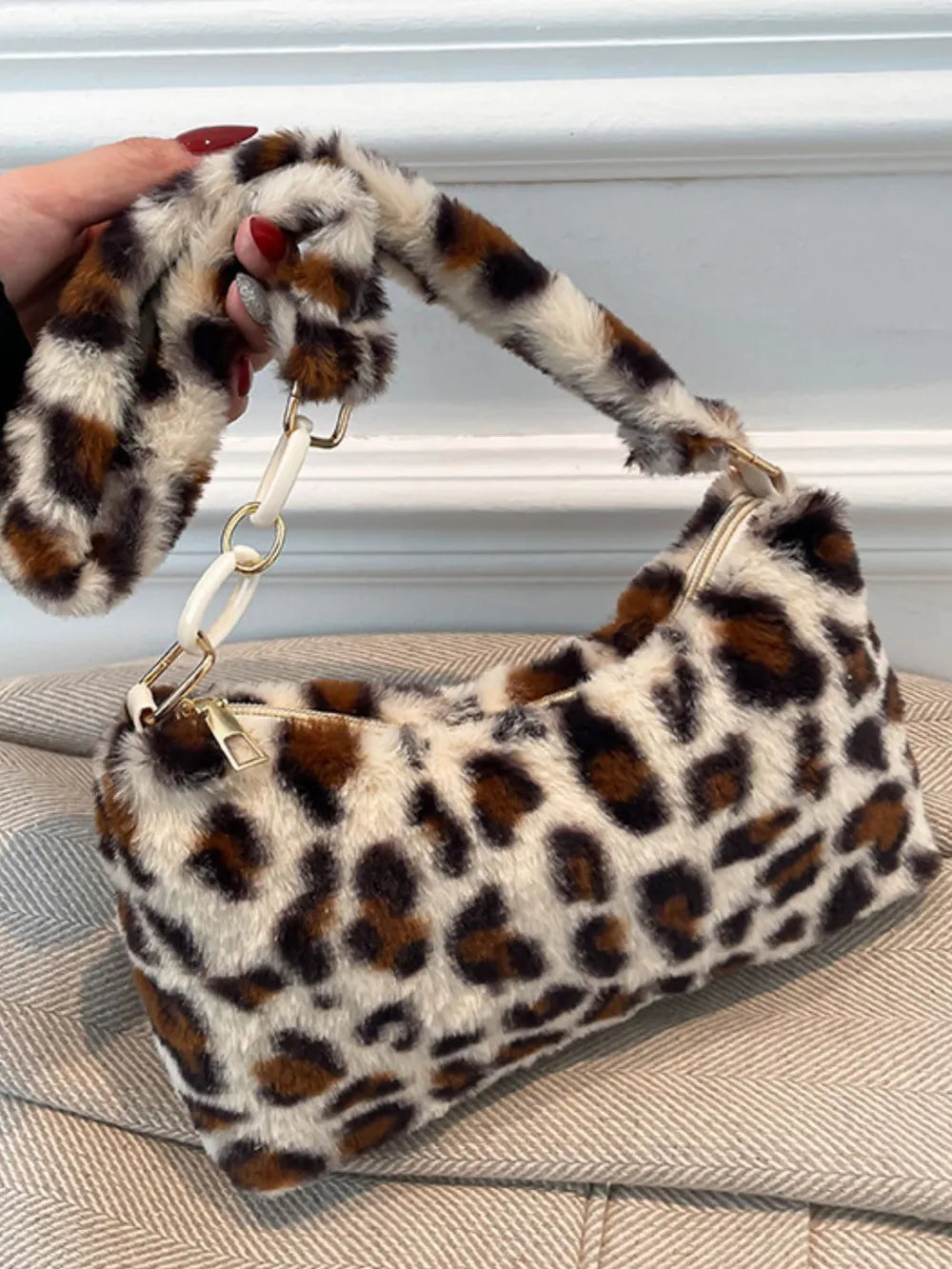 Leopard Print Fluffy Shoulder Bag - Roe Creation