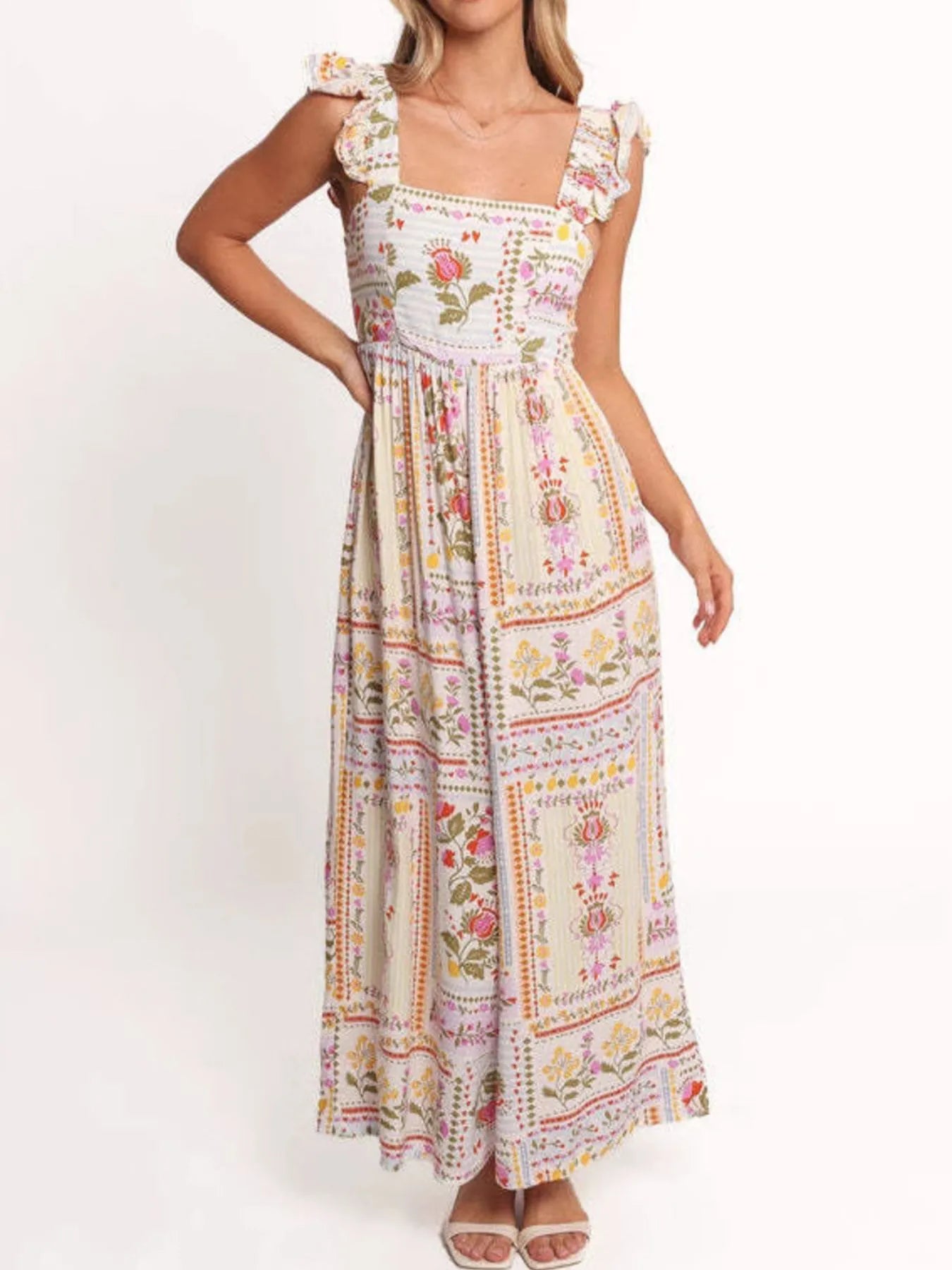 Floral Print Ruffle Strap Jumpsuit - Roe Creation
