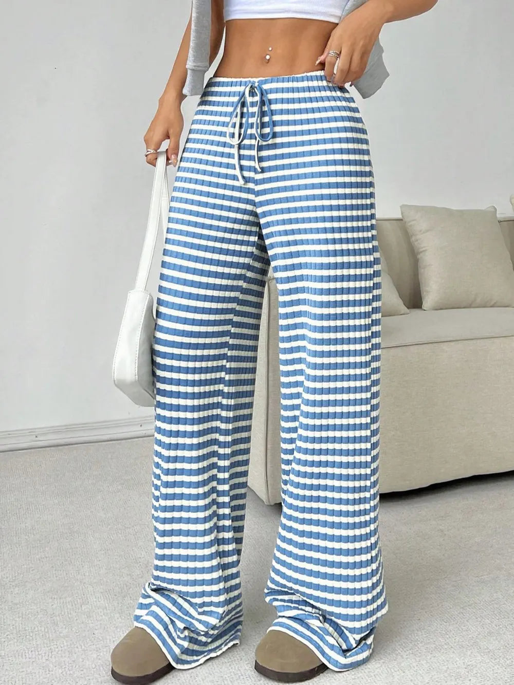 Tied Striped Wide Leg Pants - Roe Creation