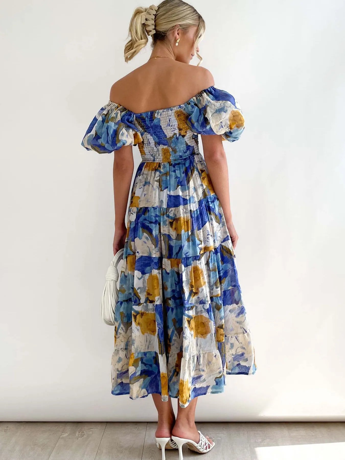 Floral Smocked Puff Sleeve Tiered Dress - Roe Creation