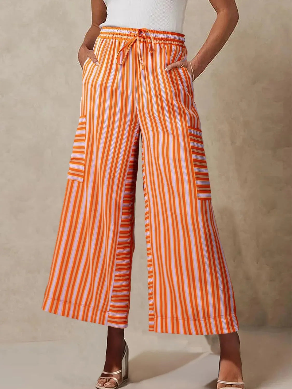 Contrast Striped Wide leg Pants - Roe Creation
