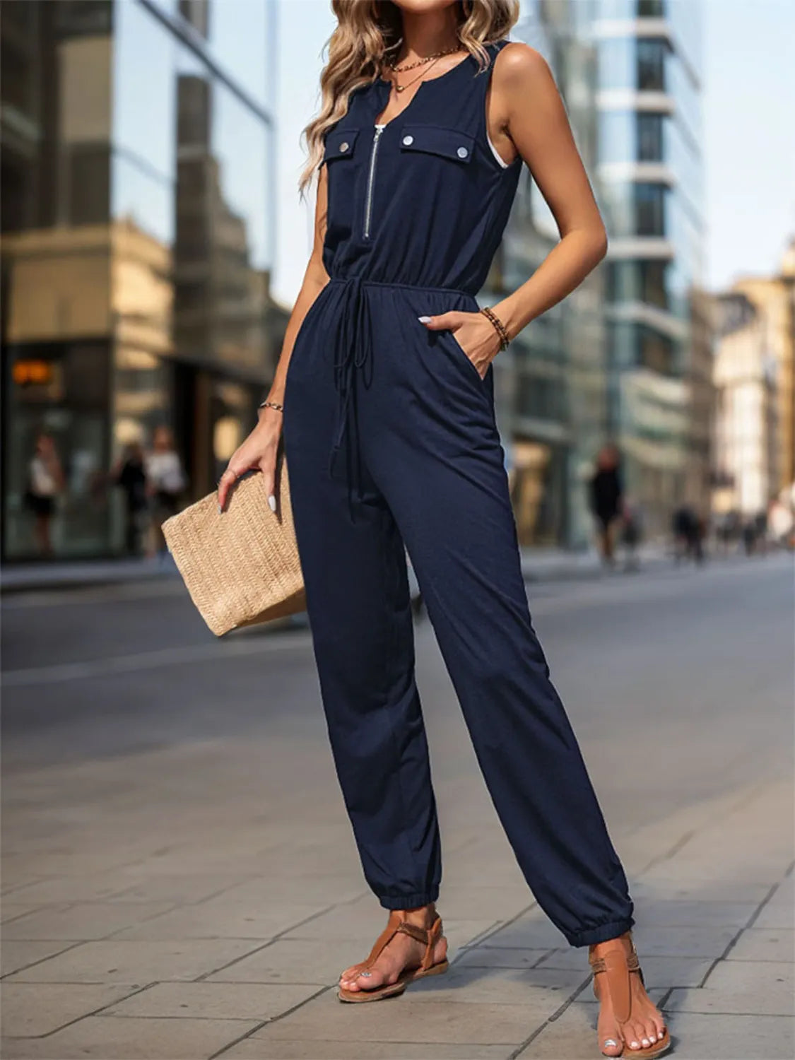 Drawstring Waist Sleeveless Jumpsuit - Roe Creation