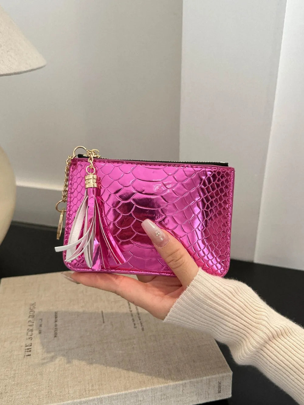 PU Leather Tassel Trim Card Case - Roe Creation