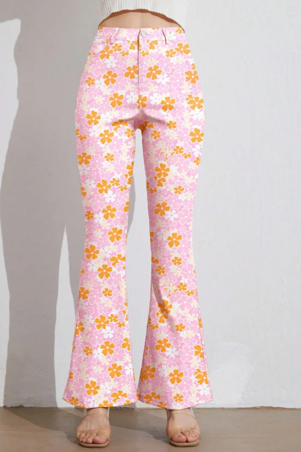 Printed High Waist Flare Pants with Functional Pockets – Women’s Trendy Trousers - Roe Creation