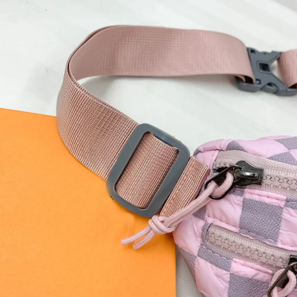 Checkered Nylon Crossbody Bag with Adjustable Strap - Roe Creation
