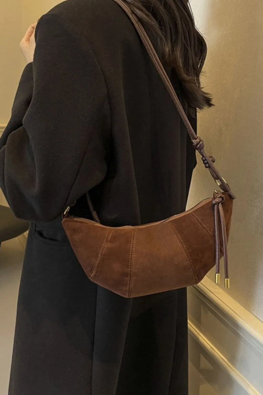 Leopard Print Suede Shoulder Bag with PU Leather Strap - Roe Creation