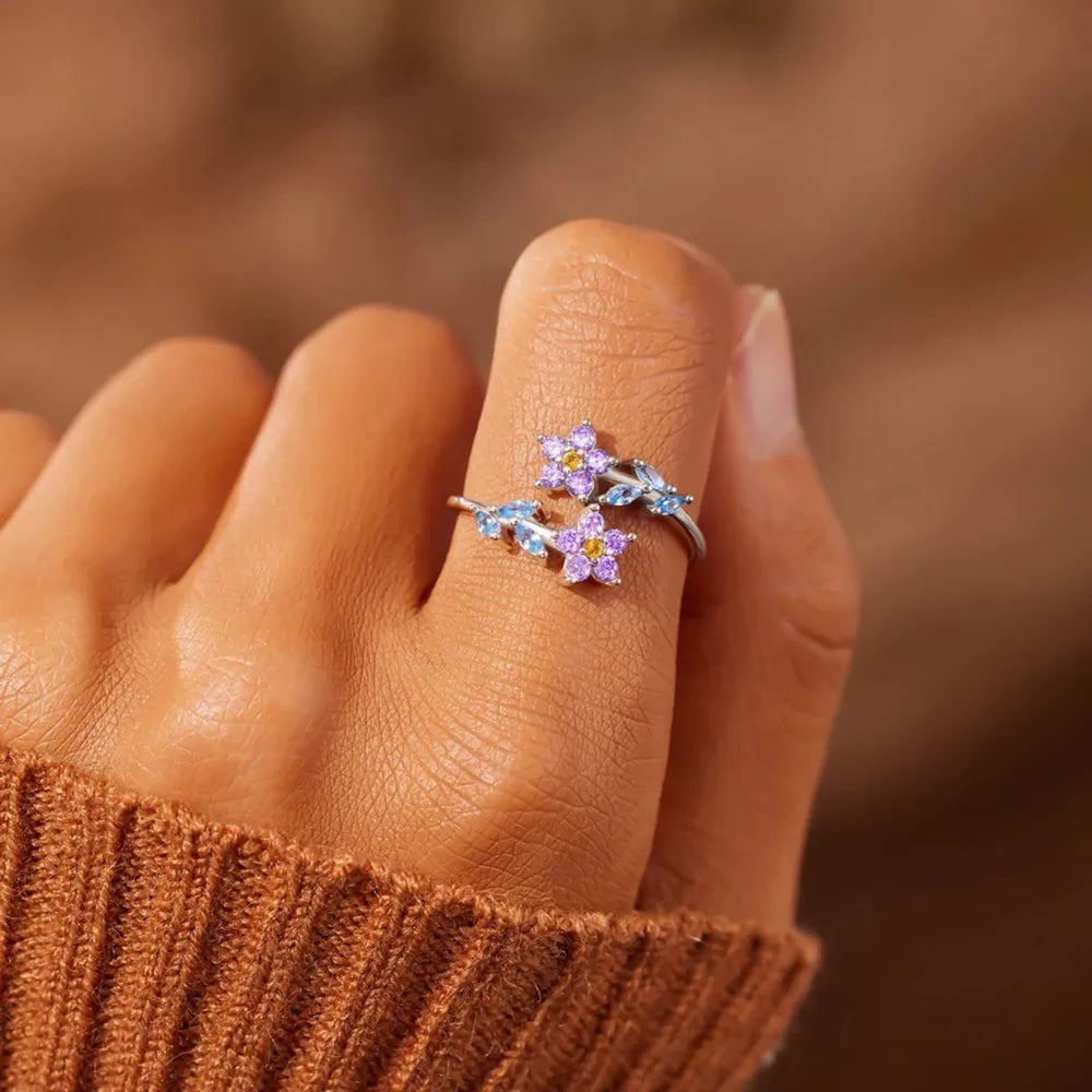Flower Shape Inlaid Zircon 925 Sterling Silver Ring - Roe Creation