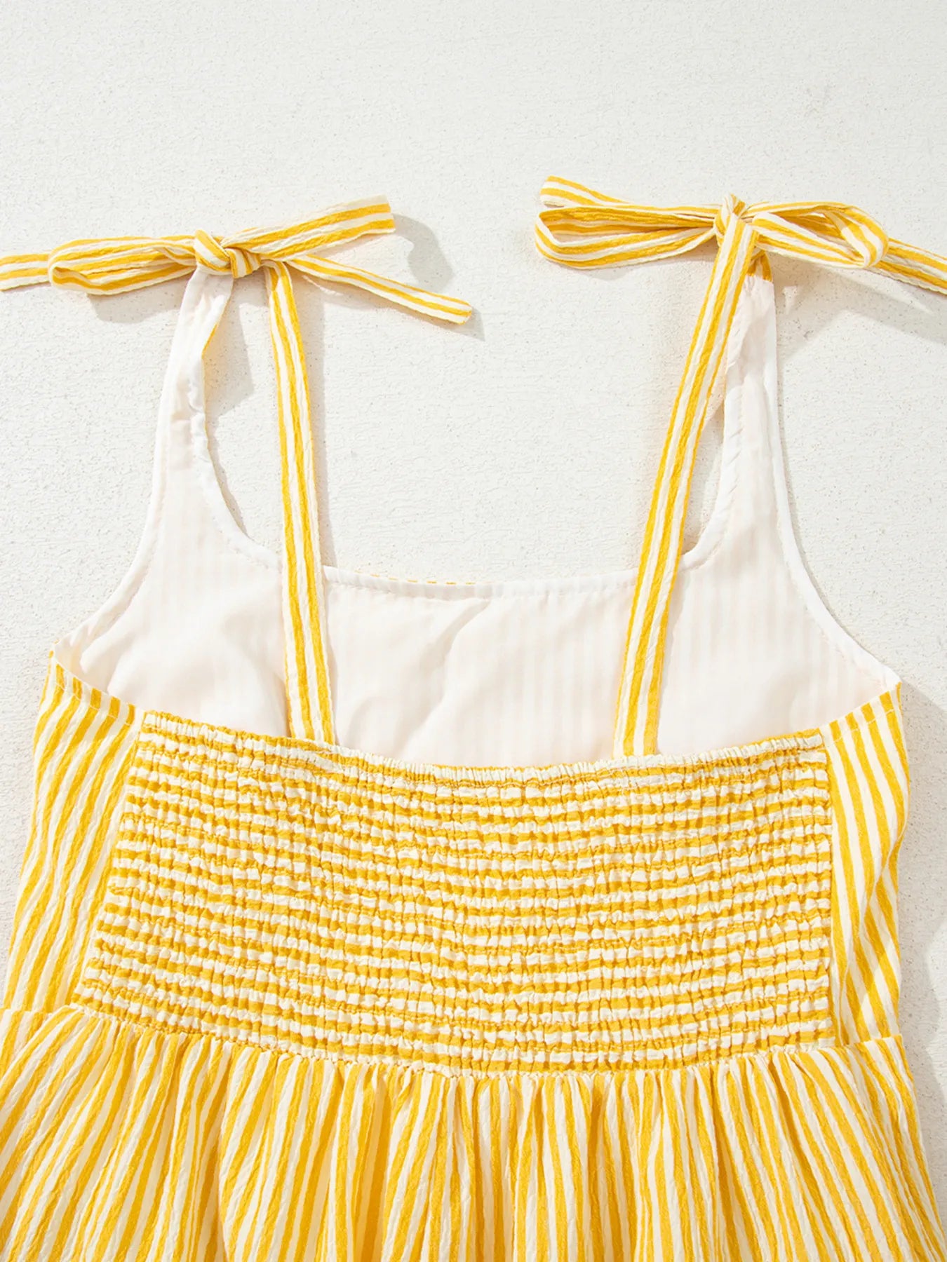 Stripe Shoulder Tie Smocked Back Casual Romper - Roe Creation