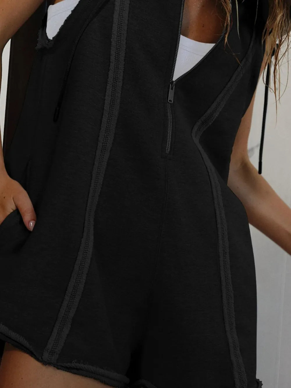 Half Zipped Hooded Sleeveless Romper - Roe Creation